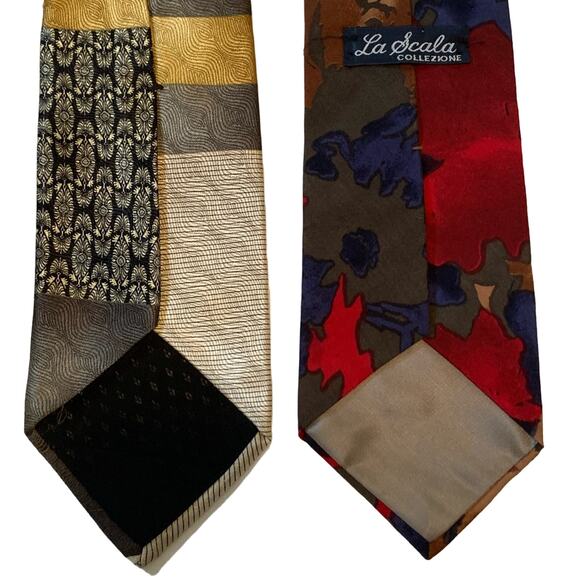 H.John’s & La Scala 2 Pc Men’s Neck Ties Neutral Colors & Bold Abstract Colors - Picture 7 of 8